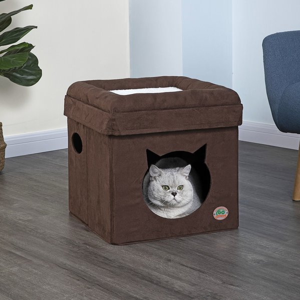 Go Pet Club Comfy Cat Face Cat Cube Bed, Brown slide 1 of 3