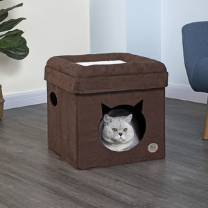 Go Pet Club Comfy Cat Face Cat Cube Bed, Brown