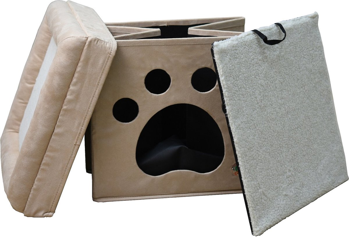 Go Pet Club Comfy Paw Print Cat Cube Bed