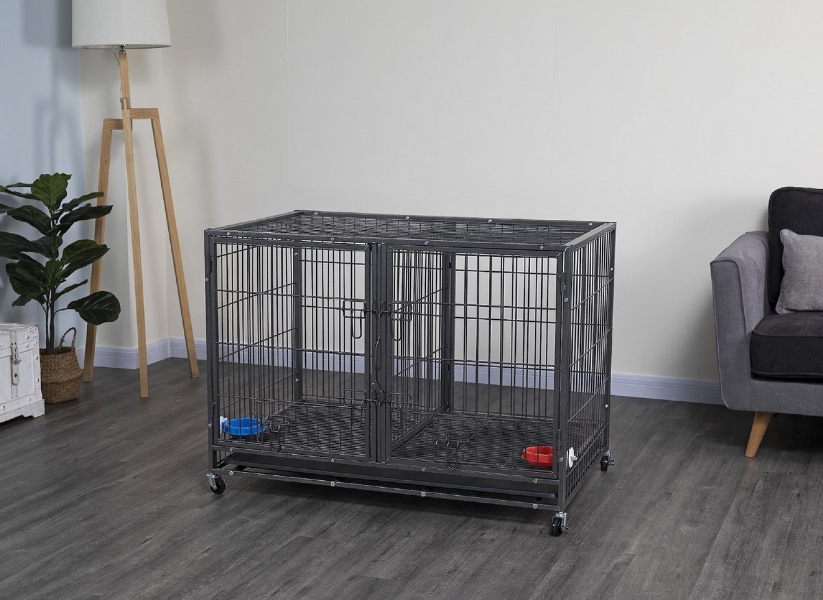 GO PET CLUB Heavy Duty Stackable Double Door Wire Dog Crate, 49 inch ...