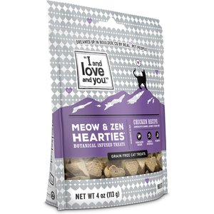 I and Love and You Meow and Zen Hearties Chicken Recipe Cat Treats, 4-oz bag