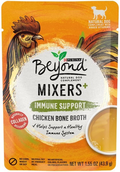 Purina Beyond Mixers Immune Support Chicken Bone Broth Wet Dog Food Complement, 1.55-oz pouch, case of 16 slide 1 of 9