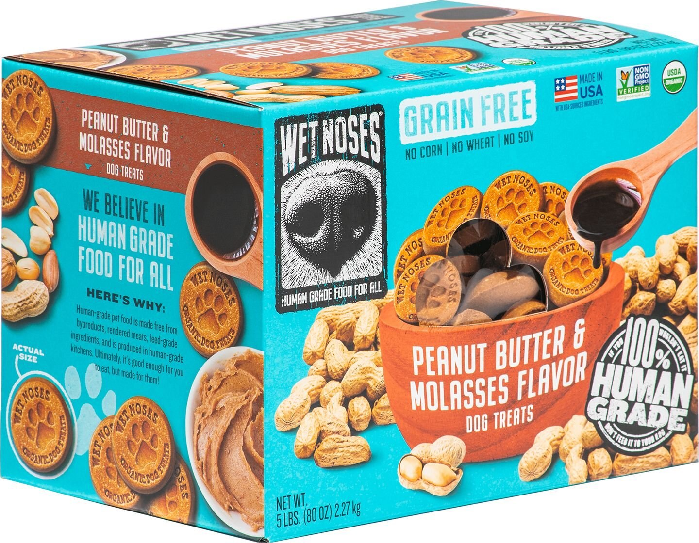 WET NOSES GrainFree Peanut Butter & Molasses Flavor Dog Treats, 5lb