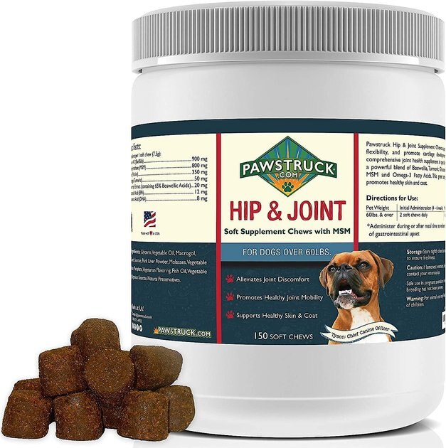 PAWSTRUCK Hip & Joint Chews Dog Supplement, Over 60 lbs, 150 count ...