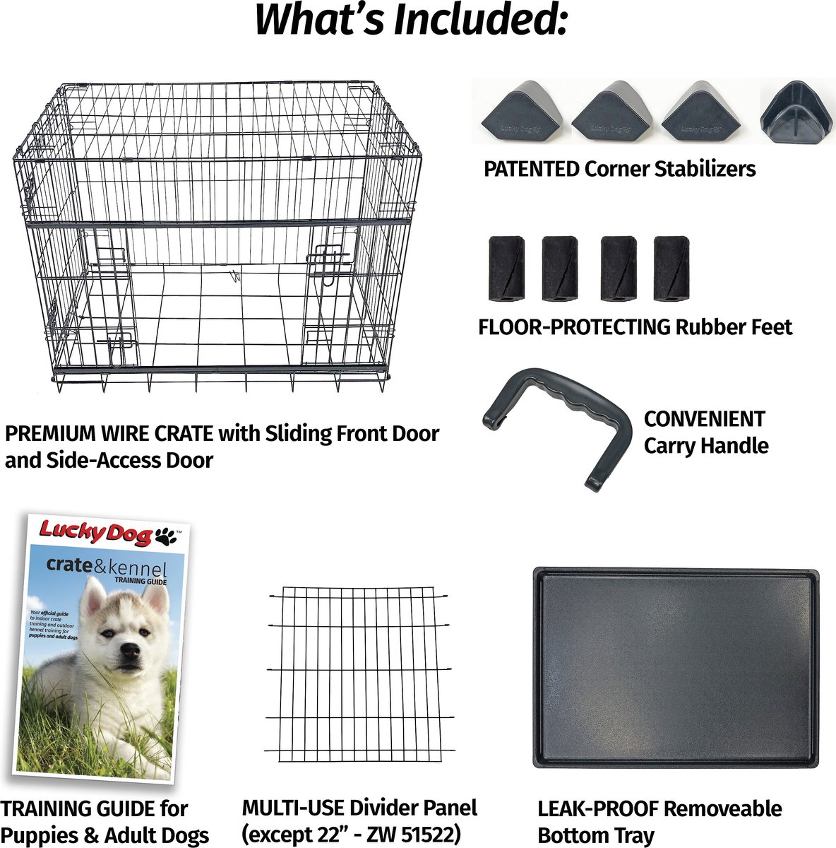 LUCKY DOG Sliding Double Door Wire Dog Crate, 30 inch