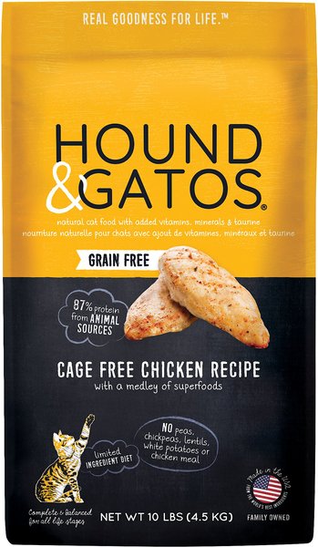 Hound & Gatos Grain-Free Cage Free Chicken Recipe Dry Cat Food, 10-lb bag slide 1 of 8