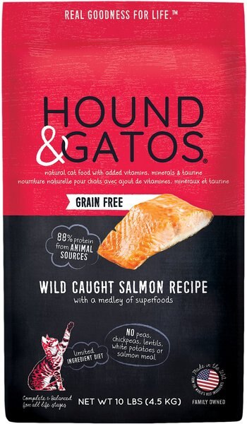 Hound & Gatos Grain-Free Salmon Recipe Dry Cat Food, 10-lb bag slide 1 of 8