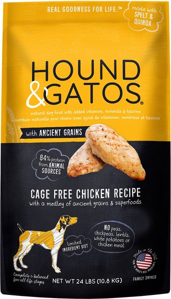 Hound & Gatos Ancient Grain Cage Free Chicken Recipe Dry Dog Food, 24-lb bag slide 1 of 8