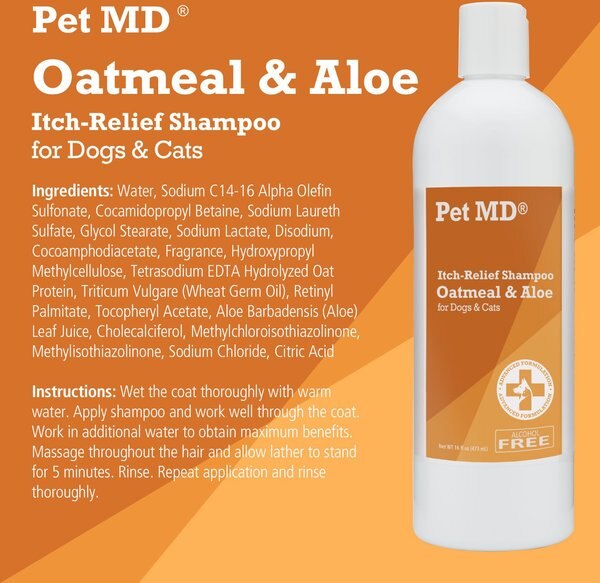 Pet MD Oatmeal & Aloe Itch Relief Dog & Cat Shampoo, 16-fl oz bottle