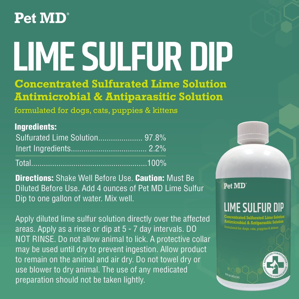 PET MD Lime Sulfur Dip Pet Treatment, 16oz bottle