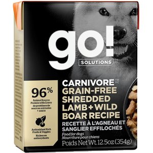 Go! Solutions Carnivore Grain-Free Shredded Lamb & Wild Boar Recipe Dog Food, 12.5-oz, case of 12