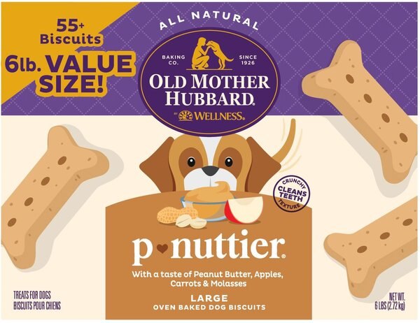 Old Mother Hubbard by Wellness Classic P-Nuttier Value Box Natural Large Oven-Baked Biscuits Dog Treats, 6-lb box slide 1 of 8