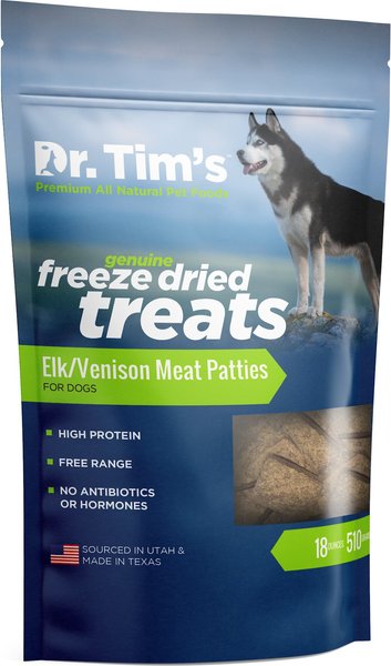 Dr. Tim's Elk & Venison Meat Patties Freeze-Dried Dog Treats, 18-oz bag slide 1 of 2