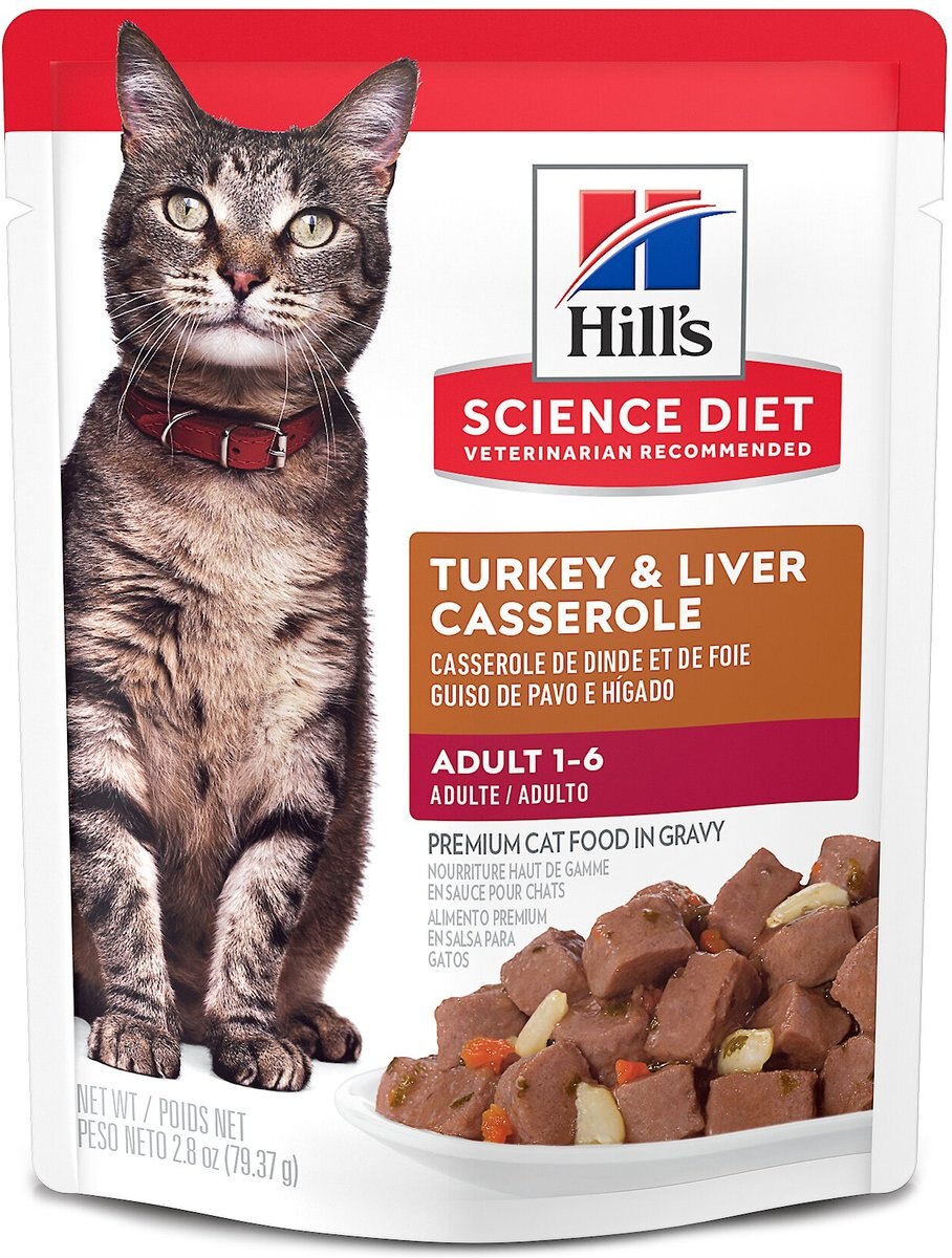 Hill's Science Diet Adult Turkey & Liver Casserole Recipe Cat Food, 2.8-oz pouch, case of 24