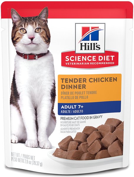 Hill's Science Diet Adult 7+ Tender Chicken Recipe Cat Food, 2.8-oz pouch, case of 24 slide 1 of 9