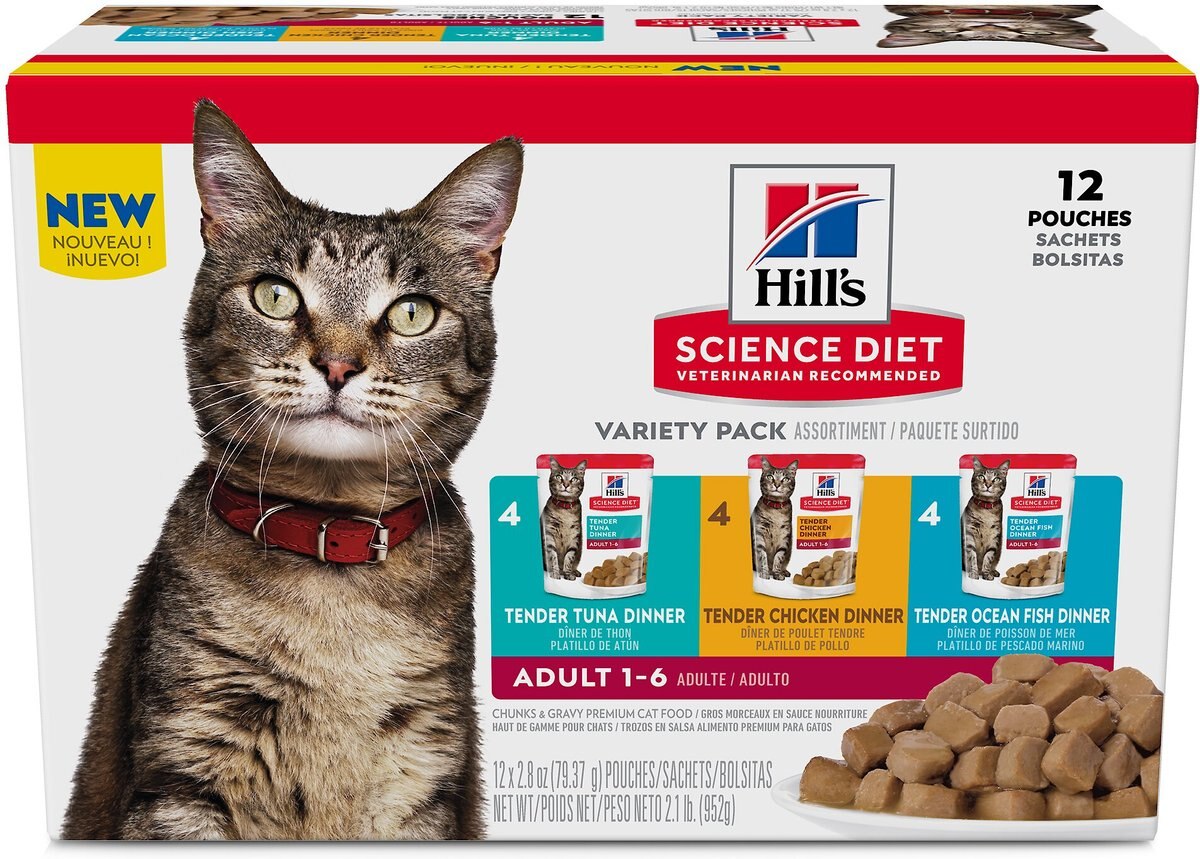 Hill's Science Diet Adult Tender Dinner Variety Pack Cat Food, 2.8-oz pouch, case of 12
