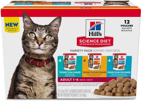 Hill s Science Diet Adult Tender Dinner Variety Pack Cat Food 2.8 oz pouch case of 12