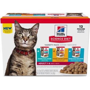 Hill's Science Diet Adult Tender Dinner Variety Pack Cat Food, 2.8-oz pouch, case of 12
