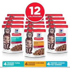 Hill's Science Diet Adult Tender Dinner Variety Pack Cat Food, 2.8-oz pouch, case of 12