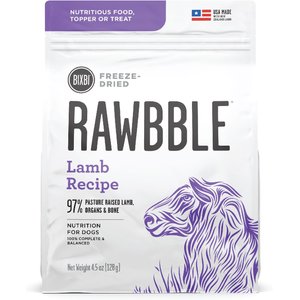BIXBI Rawbble Lamb Recipe Grain-Free Freeze-Dried Dog Food, 4.5-oz bag