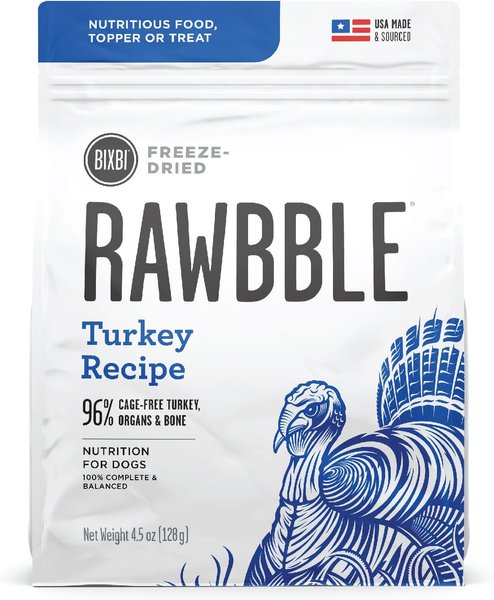 BIXBI Rawbble Turkey Recipe Grain-Free Freeze-Dried Dog Food, 4.5-oz bag slide 1 of 8