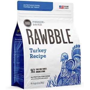 BIXBI Rawbble Turkey Recipe Grain-Free Freeze-Dried Dog Food, 12-oz bag