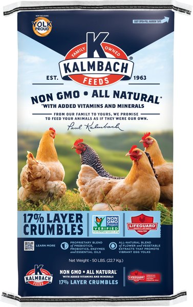 Kalmbach Feeds All Natural Non-GMO 17% Protein Layer Crumbles Chicken Feed, 50-lb bag slide 1 of 10