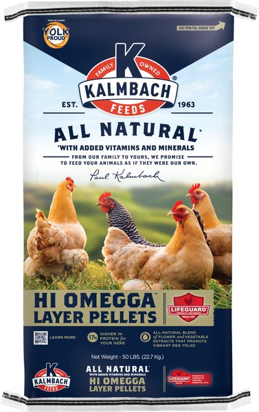 Kalmbach Feeds All Natural Hi Omega 17% Protein Layer Pellets Chicken Feed, 50-lb bag slide 1 of 10