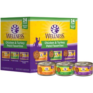 Wellness Chicken & Turkey Pate Favorites Canned Cat Food, 3-oz, case of 24