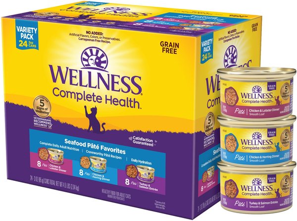 WELLNESS Complete Health Seafood Pate Favorites Canned Cat Food, 3-oz ...