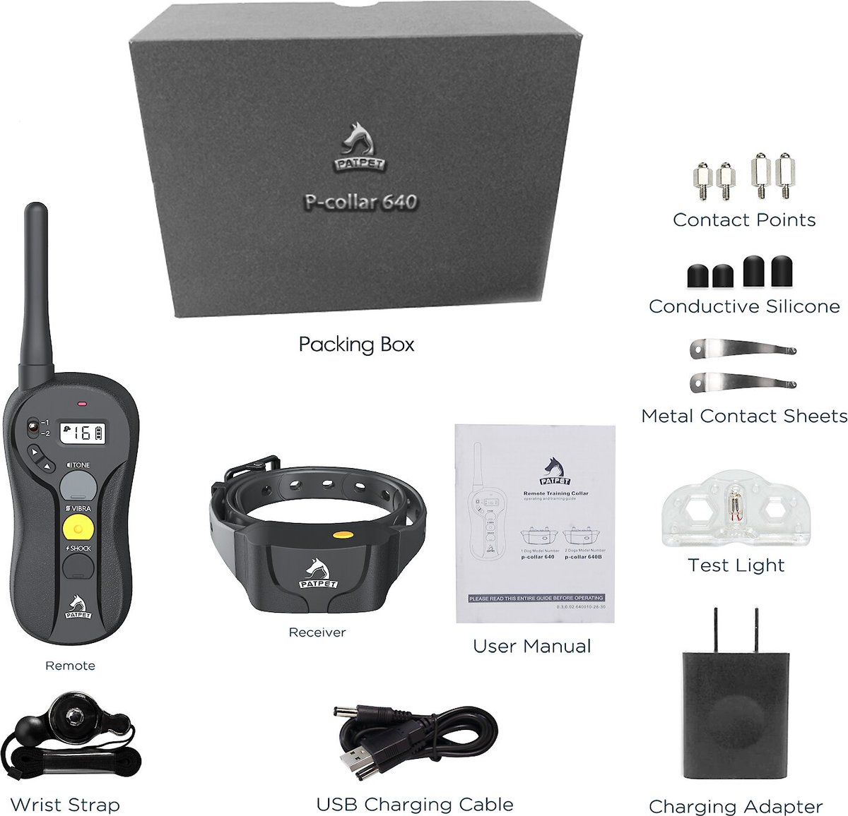 PATPET P640 Outdoor Remote Dog Training Shock Collar, 1000M