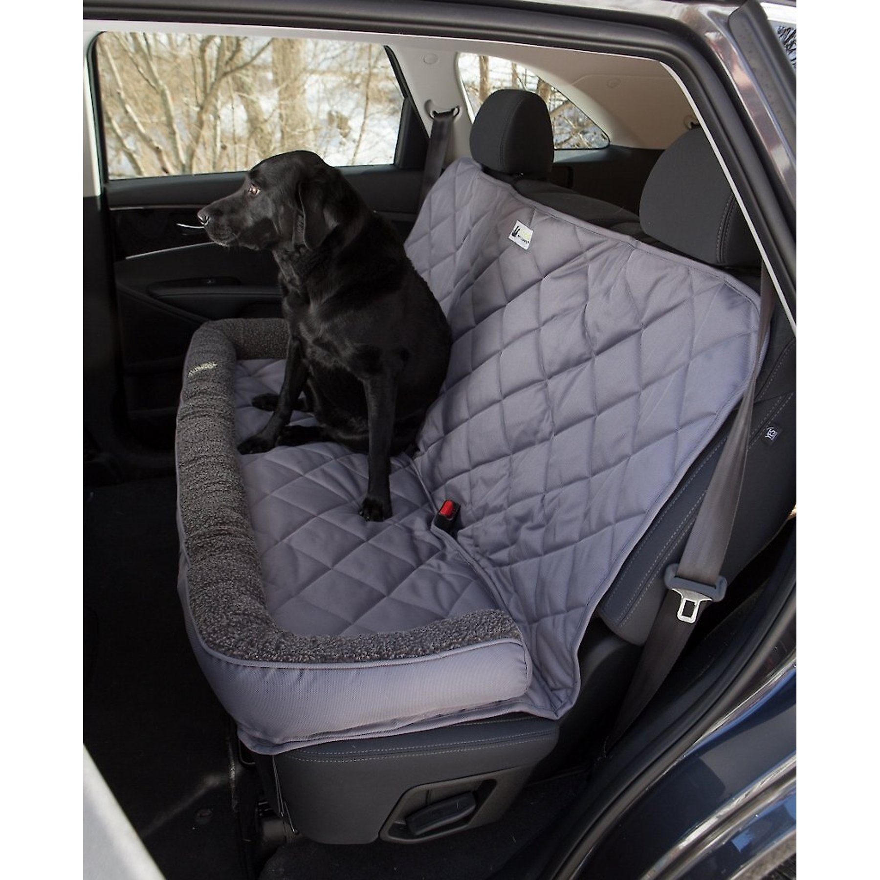 3 Dog Pet Supply Quilted Back Seat Protector with Fleece Bolster - Grey