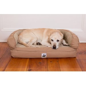 3 Dog Pet Supply EZ Wash Headrest Bolster Dog Bed w/Removable Cover, Tan, Large