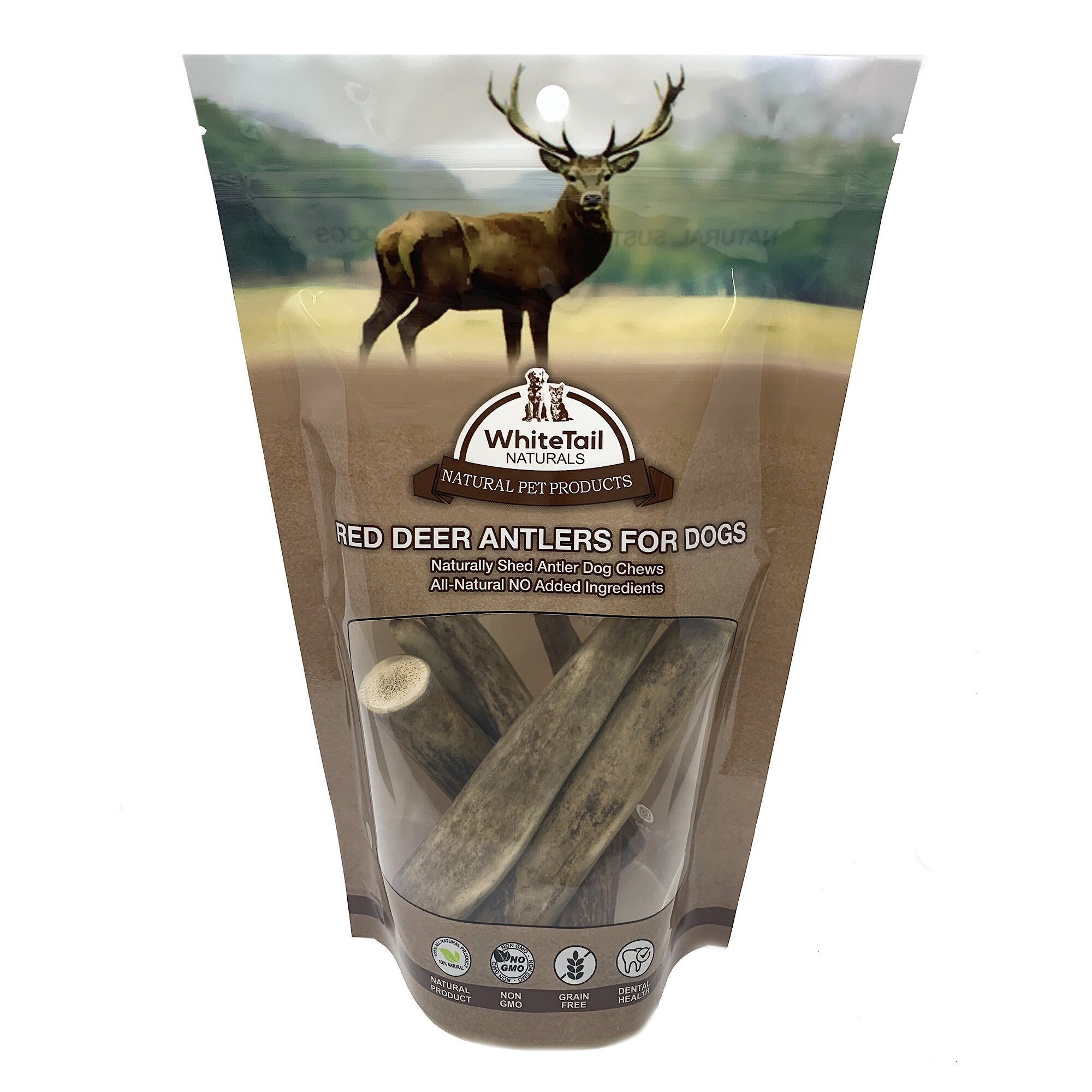 WhiteTail Naturals Whole Red Deer Antlers Large Breed Dog Treats, 2 count