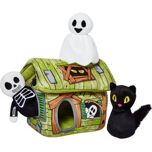Frisco Halloween Haunted Shack Hide and Seek Puzzle Plush Squeaky Dog Toy