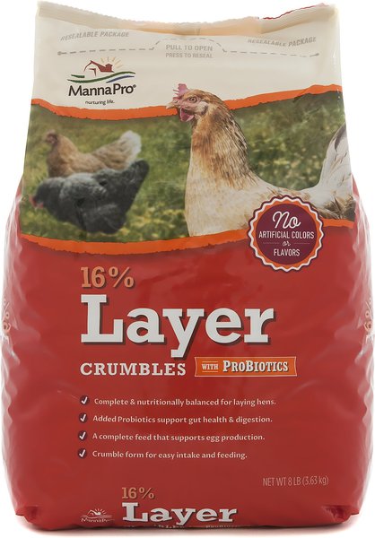Manna Pro 16% Layer Crumbles with Probiotics Chicken Food, 8-lb bag