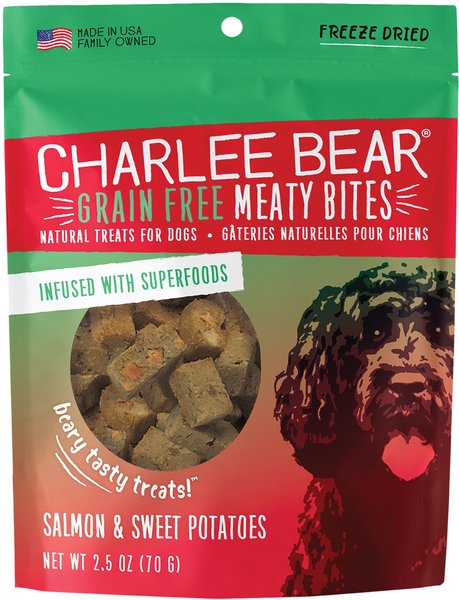 Charlee Bear Meaty Bites Salmon & Sweet Potatoes Freeze-Dried Grain-Free Dog Treats, 2.5-oz bag slide 1 of 8