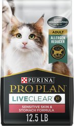 Purina Pro Plan LiveClear Sensitive Skin & Stomach Turkey & Oatmeal Formula Dry Cat Food, 12.5-lb bag