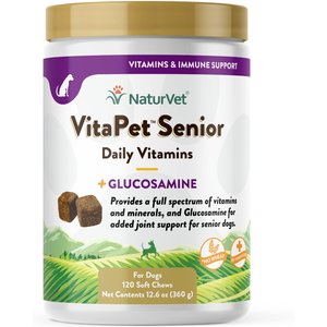 NaturVet VitaPet Senior Daily Vitamins Plus Glucosamine Dog Supplement, 120 count