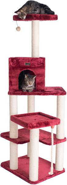 Armarkat Faux Fur Covered, Real Wood House& Cat Tree, Burgundy, 69-in slide 1 of 9