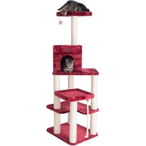 Armarkat 69-in Faux Fur Covered House & Cat Tree, Burgundy