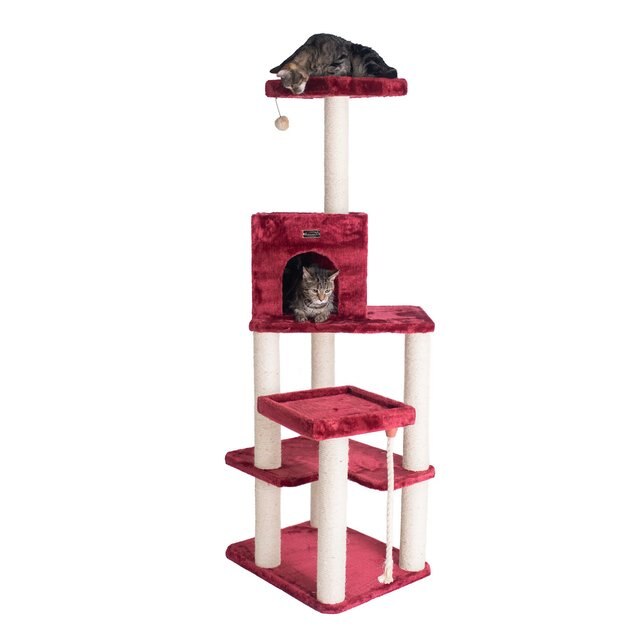 ARMARKAT Faux Fur Covered, Real Wood House& Cat Tree, Burgundy, 69-in ...