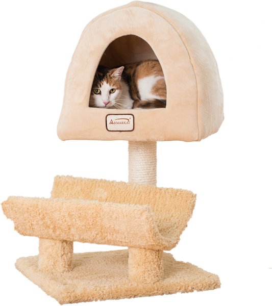 Armarkat Cat Scratching Post & Real Wood Condo Cat Tree, Goldenrod, 31-in slide 1 of 9