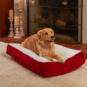 Happy Hounds Bailey Rectangle Pillow Dog Bed with Removable Cover, Crimson, Small