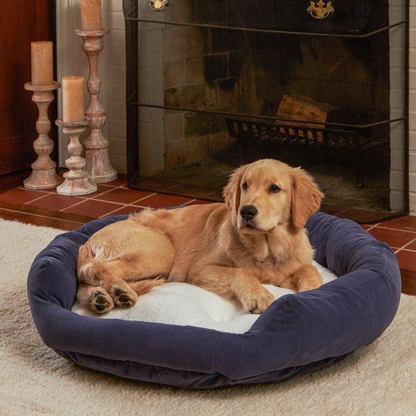 MAJESTIC PET Velvet Sherpa Bagel Bolster Dog Bed, Turquoise, Small