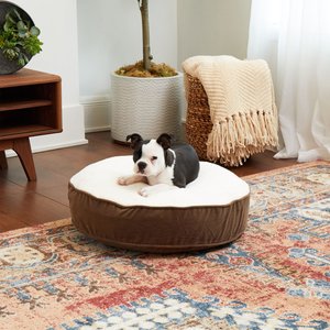 Happy Hounds Scooter Deluxe Round Pillow Dog Bed with Removable Cover, Latte, X-Small