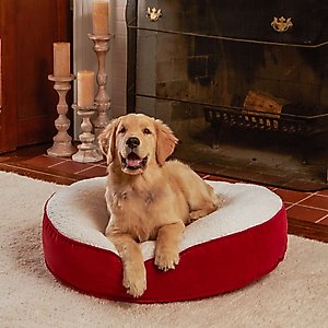 Happy Hounds Scooter Deluxe Round Pillow Dog Bed with Removable Cover, Crimson, Small