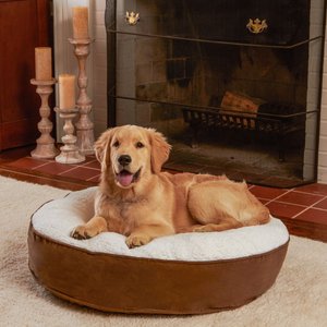 Happy Hounds Scooter Deluxe Round Pillow Dog Bed with Removable Cover, Latte, Small