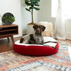 Happy Hounds Scooter Deluxe Round Pillow Dog Bed with Removable Cover, Crimson, Medium