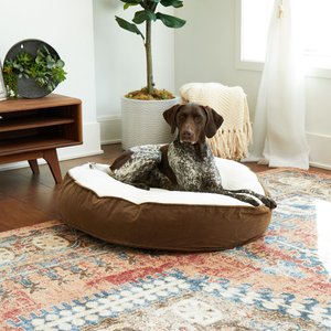 Happy Hounds Scooter Deluxe Round Pillow Dog Bed w/ Removable Cover, Latte, Medium